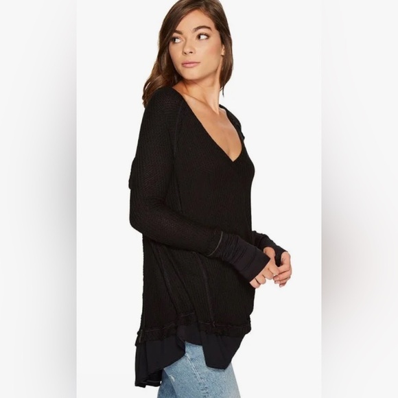 We the Free People Black Laguna oversized long sleeve shirt distressed used Med - Picture 3 of 8